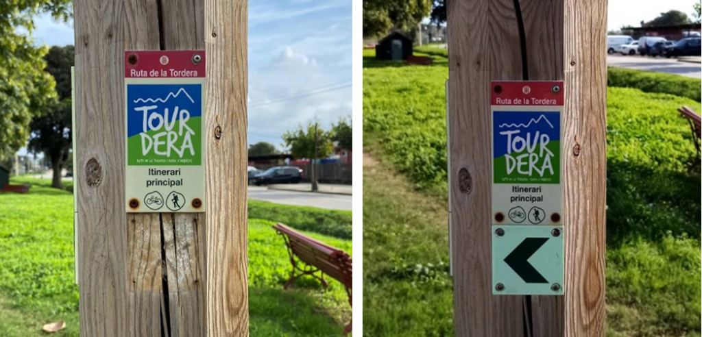 Foto: Tourdera. Ersatz verschwundener Wegweiser in Palafolls.