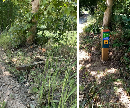 Foto: Tourdera. Ersetzung der Beschilderung in Fogars de la Selva.